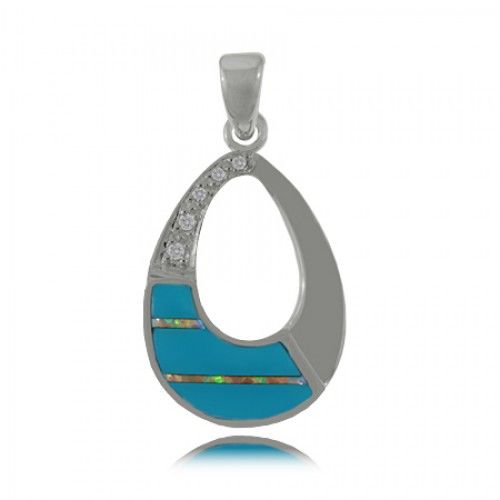 Turquoise Pendant - Open Oval - Sterling Silver W/ Opal