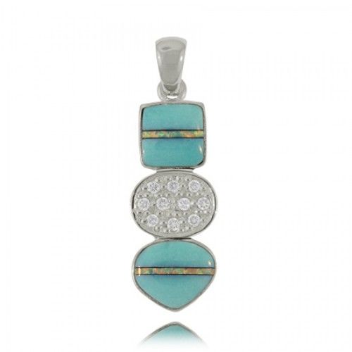 Turquoise Pendant - Modern Shapes - Sterling Silver New