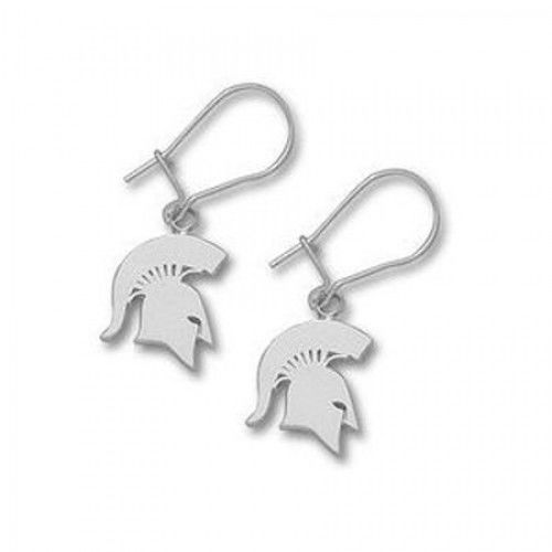 Michigan State Sterling Silver Spartan Head Dangle Earrings