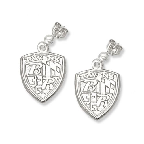 Sterling Silver Baltimore Ravens Logo Dangle Earrings