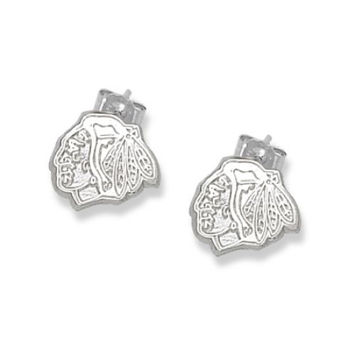 Chicago Blackhawks Sterling Silver Stud Earrings with Logo -New