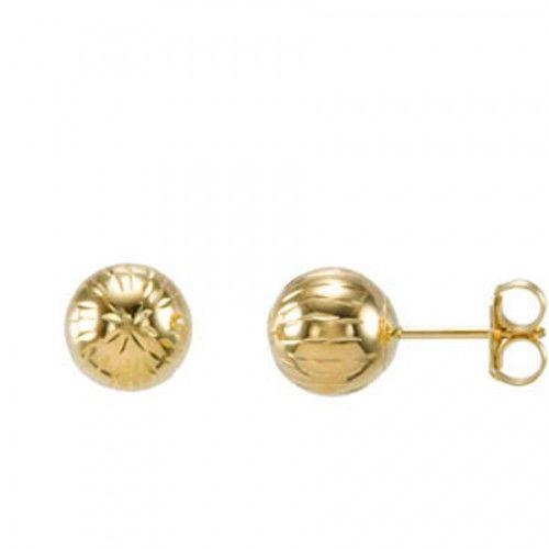 7mm Ball Stud Earrings - Diamond Cut Accents in 14k Yellow