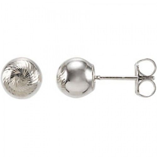 5mm Ball Stud Earrings - Diamond Cut Facets in 14k White