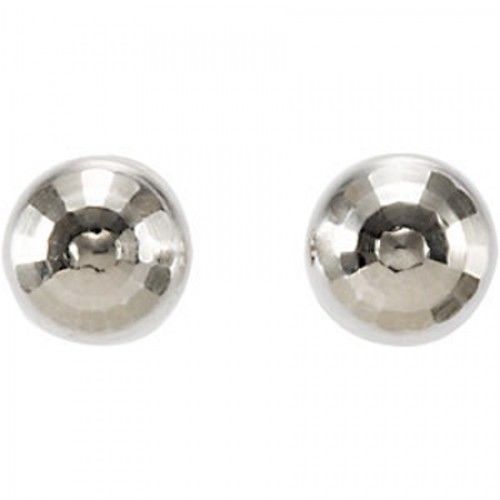 6mm Ball Stud Earrings - Mirror Diamond Cut Finish in 14k White