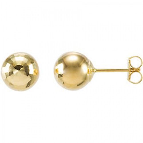 7mm Ball Stud Earrings - Mirror Diamond Cut Finish in 14k Yellow