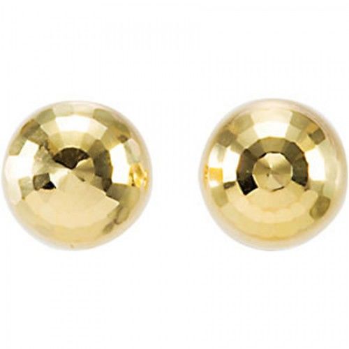 8mm Ball Stud Earrings - Mirror Diamond Cut Finish in 14k Yellow