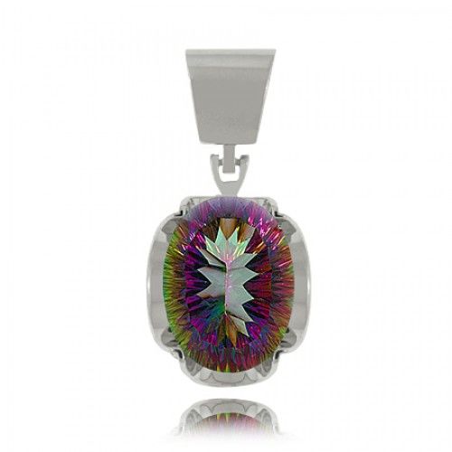Mystic Fire Topaz Pendant Sterling Silver Curved Frame