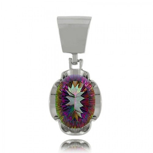 Sterling Silver Mystic Fire Topaz Pendant with Wavy Frame