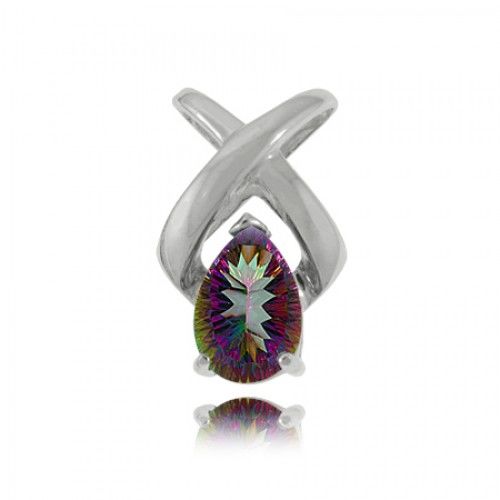 Mystic Fire Topaz Pendant 925 Silver X Bail Teardrop