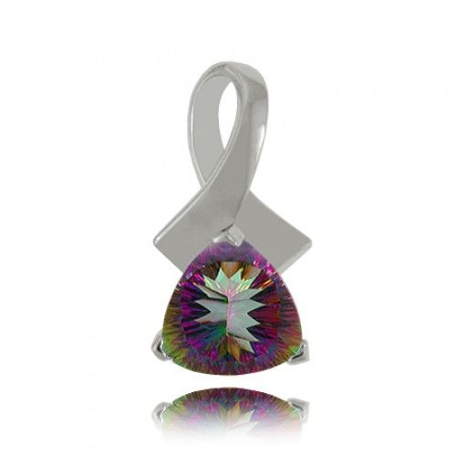Trillion Mystic Fire Topaz Pendant 925 Silver Ribbon