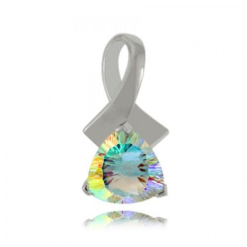 Sea Mist Topaz Pendant - Trillion Cut 925 Silver Ribbon
