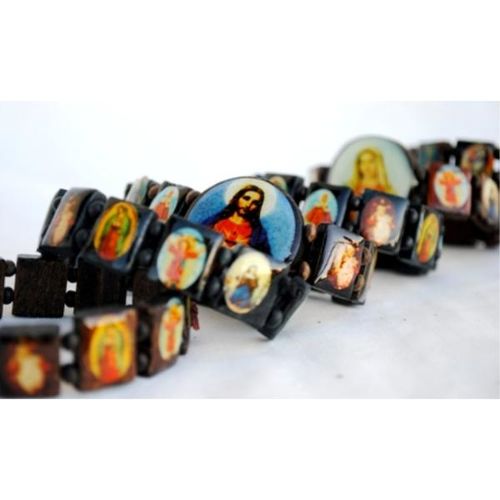 Rosary Saint Religious Bracelets Wood Case Pack 120