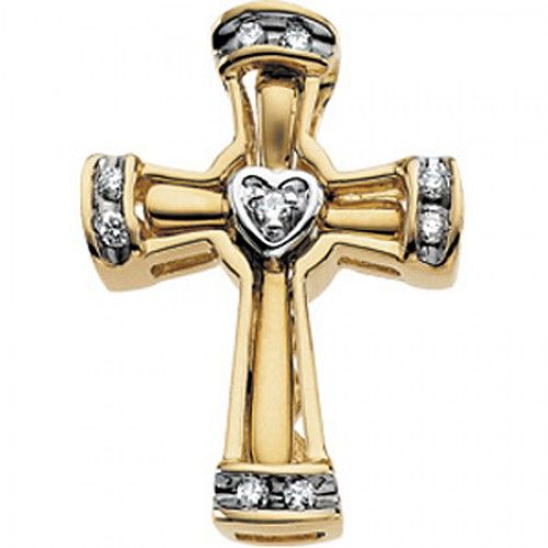 Heart & Cross Pendant with Diamonds in Sparkling Yellow Gold