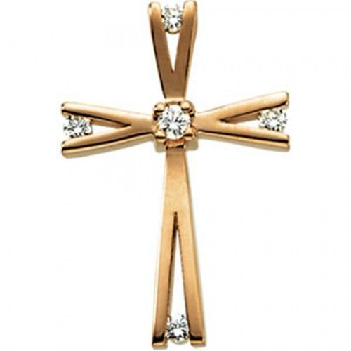 Diamond Cross Pendant in Yellow Gold 14k New - 0.08cttw