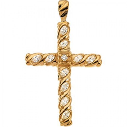 Diamond Cross Pendant in Yellow Gold 14k New - 0.82cttw
