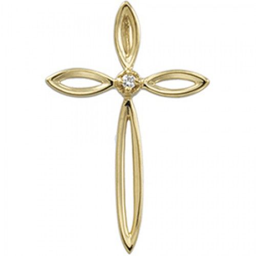 14k Yellow Gold Diamond Open Cross Pendant