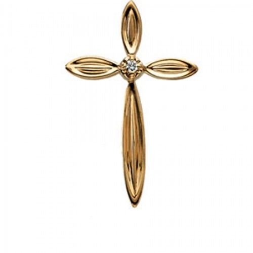 14k Yellow Gold Diamond Flowery Cross Pendant