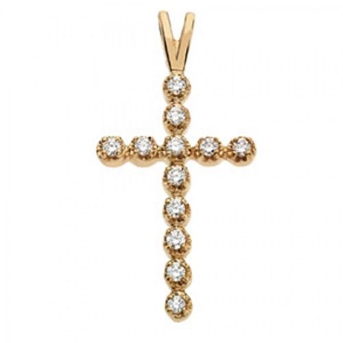 Diamond Cross Pendant in Yellow Gold 14k New - 0.18cttw