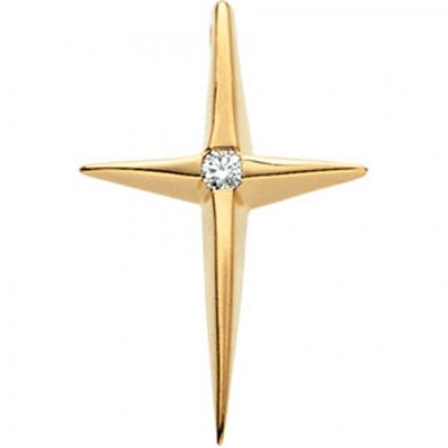 New 14k Yellow Gold Diamond Cross Pendant - 0.02cttw