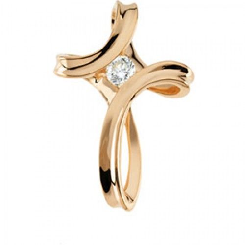 Diamond Cross Pendant in Yellow Gold 14k New - 0.2cttw