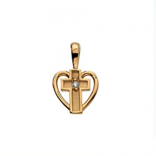 14k Yellow Gold Diamond Heart Cross Pendant