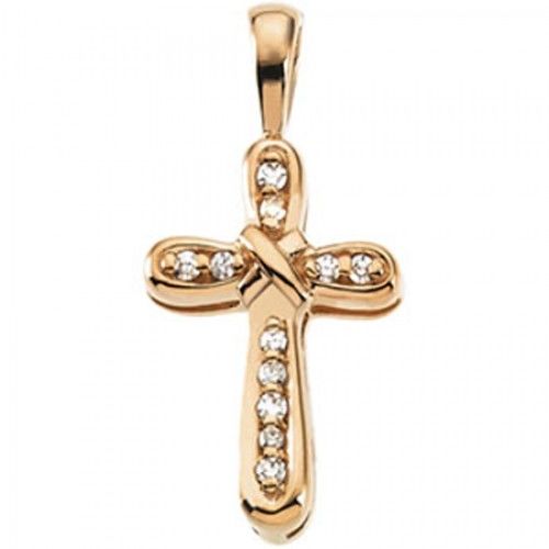 Diamond Cross Pendant in Yellow Gold 14k New - 0.055cttw
