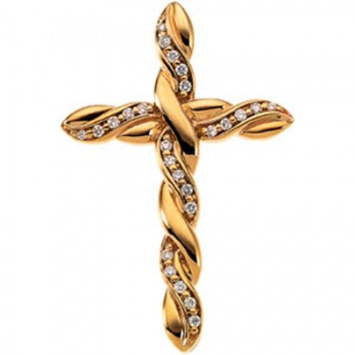 Diamond Cross Pendant in Yellow Gold 14k New - 0.235cttw