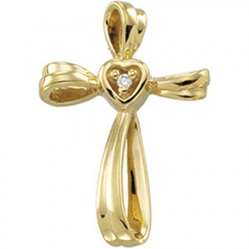 Diamond Cross Pendant in Yellow Gold 14k New - 0.015cttw