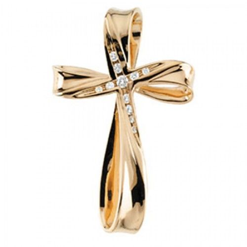Diamond Cross Pendant in Yellow Gold 14k New - 0.1cttw