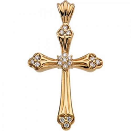 Diamond Cross Pendant in Yellow Gold 14k New - 0.255cttw