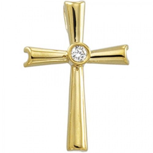 Diamond Cross Pendant in Yellow Gold 14k New - 0.04cttw