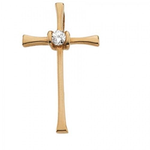 Diamond Cross Pendant in Yellow Gold 14k New - 0.05cttw