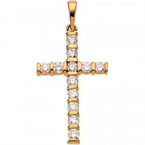 Diamond Cross Pendant in Yellow Gold 14k New - 0.72cttw