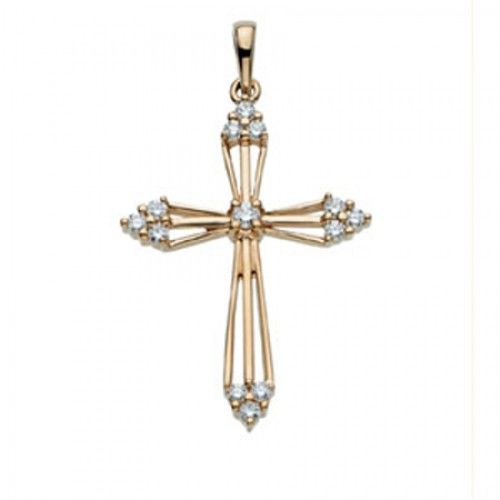 Diamond Cross Pendant in Yellow Gold 14k New - 0.28cttw