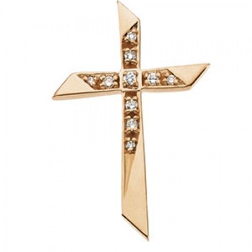 Yellow Gold 14k Diamond Cross Pendant New - 0.08cttw