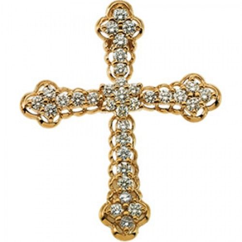 Diamond Cross Pendant in Yellow Gold 14k New - 0.99cttw