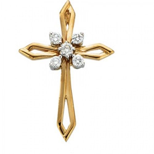 Diamond Cross Pendant in Yellow Gold 14k New - 0.16cttw