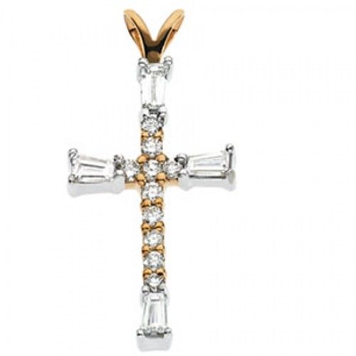 Diamond Cross Pendant in Yellow Gold 14k New - 0.4452cttw