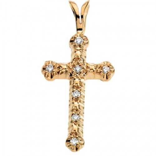 Diamond Cross Pendant in Yellow Gold 14k New - 0.07cttw