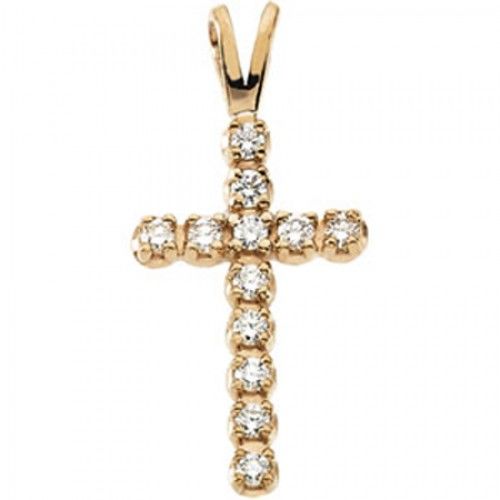 Diamond Cross Pendant in Yellow Gold 14k New - 0.12cttw