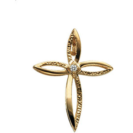 Lovely Yellow Gold 14k Diamond Cross Pendant - 0.03cttw