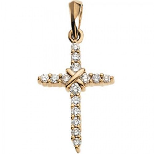 Diamond Cross Pendant in Yellow Gold 14k New - 0.225cttw