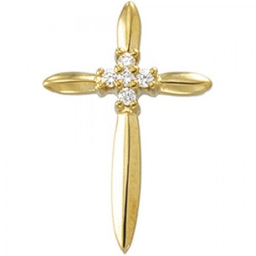 Diamond Cross Pendant in Yellow Gold 14k New - 0.075cttw