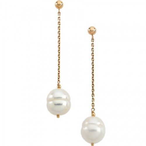 9mm Baroque White Pearl Earrings -14k