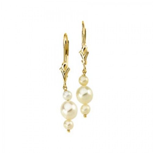 14k Yellow Gold Round White Pearl Earrings - 6mm