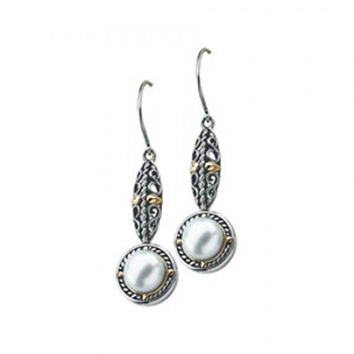 8mm Round White Pearl Earrings -925 Sterling and 14k