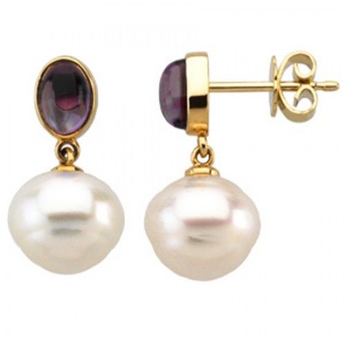 South Sea Pearl Dangle Earrings and Purple Amethyst