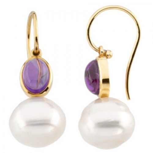 South Sea Pearl Drop Earrings with Purple Amethyst