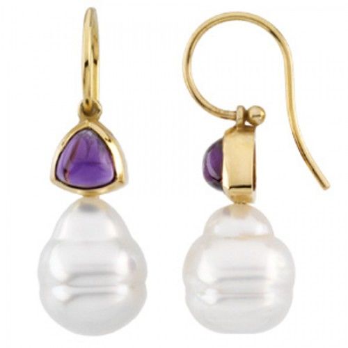 11mm Amethyst and Baroque White Pearl Earrings -14k