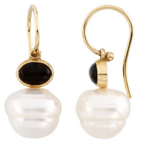 South Sea Pearl Drop Earrings W/ Black Onyx
